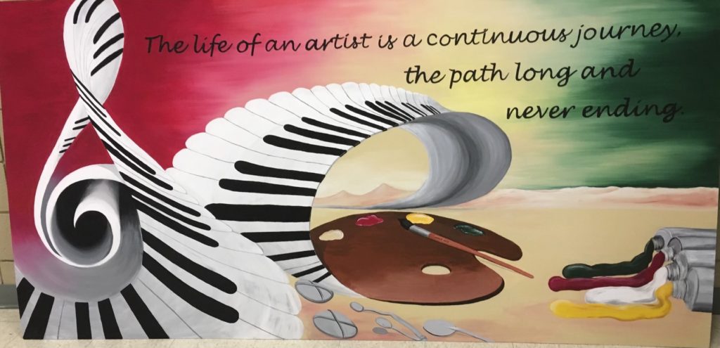 Example of a mural I did. "The life of an artist is a continuous journey. the path long and never ending."